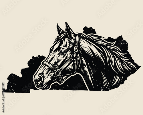 Kentucky Thoroughbred Horse Head Distressed Vector Art