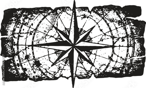Vintage nautical compass rose on distressed parchment background for navigation and exploration