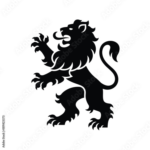 Black silhouette of a majestic lion in a dynamic pose