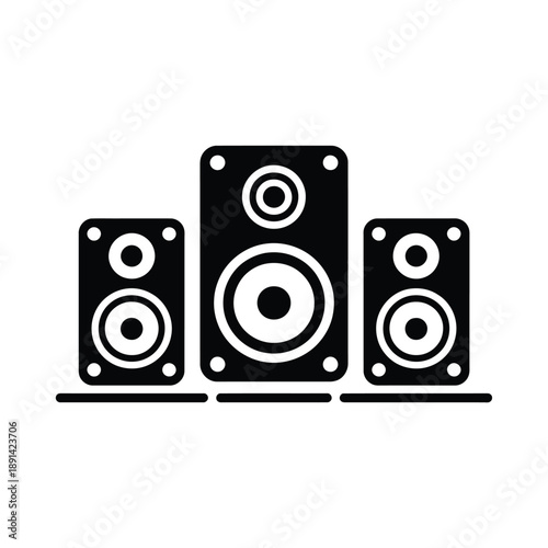 Black and white illustration of a three piece speaker system setup