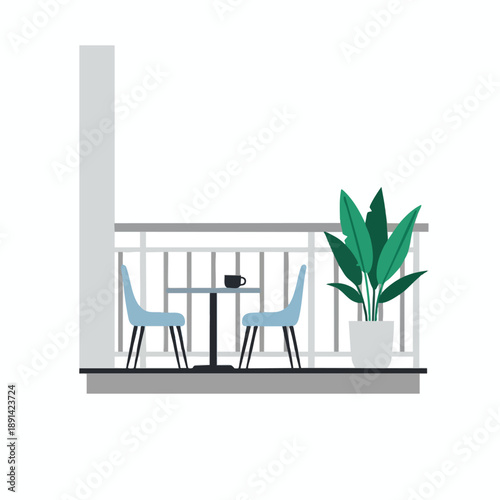 Cozy Balcony with Potted Plant and Outdoor Seating