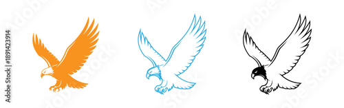 Flying eagle silhouettes in orange blue and black