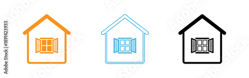 House icons with open windows in orange blue and black