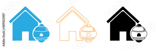 House with a beehive icon set