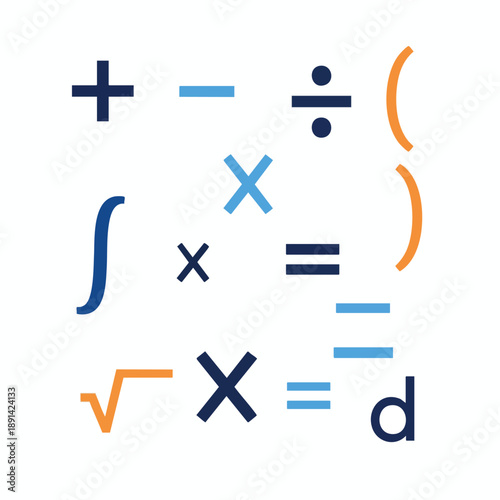Mathematics symbols and equations on white background