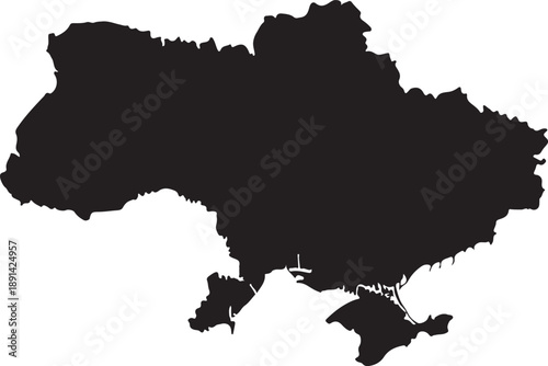 Black silhouette map of Ukraine on a white background country geography