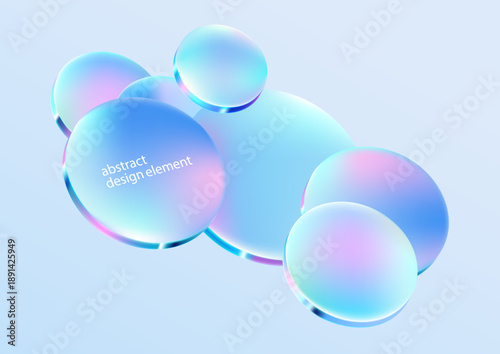 3D glass circle and ovals. Abstract background of  iridescent geometric shapes.