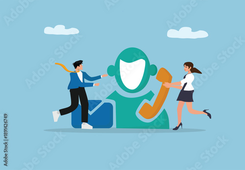 Customer Service and Call Center Support Concept Illustration with Business People Handling Contact, Communication, Helpdesk, and Professional Client Assistance