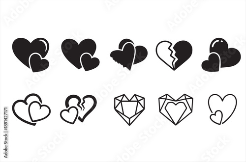 Valentine Day and Wedding Icon Bundle with Hearts, Balloons, Cupid, and Romantic Love Symbols