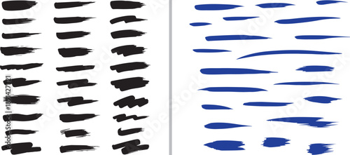 A comprehensive collection of black and blue vector brush strokes featuring expressive zigzags, wavy lines, and jagged hand-drawn shapes perfect for dynamic digital design accents.