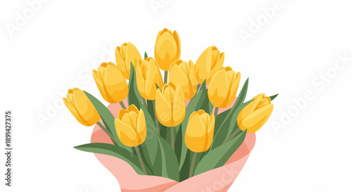 Bunch of yellow tulips in a pink wrapper