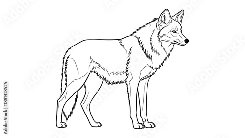 Coyote in profile: A striking black and white illustration of a coyote, rendered in intricate detail, capturing the essence of the wild canine species.