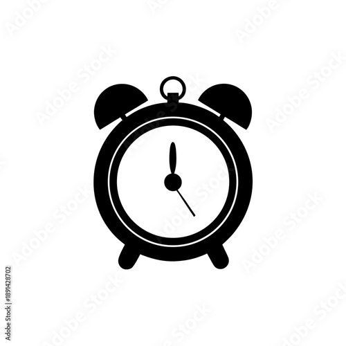 Black alarm clock icon isolated on white background vintage retro minimalist design