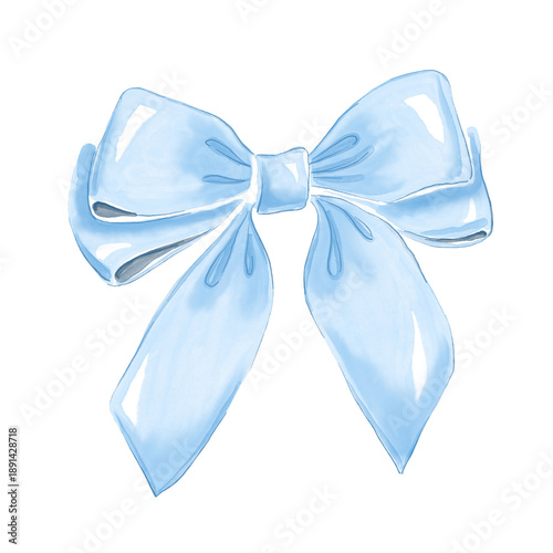 Blue bow. Watercolor hand drawn clipart
