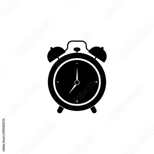 Black alarm clock icon isolated on white background minimalist vector illustration