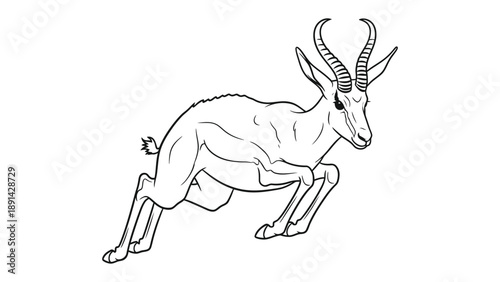 Speeding Springbok Silhouette: Captivating black and white illustration of a graceful springbok in mid-leap, perfectly capturing the animal's agile movement. A symbol of freedom and wildlife