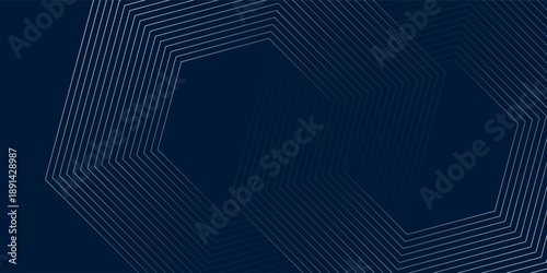 Dark blue hexagon abstract background with futuristic concept of glowing arrow lines technology. Modern shiny blue geometric abstract. line art hexagon