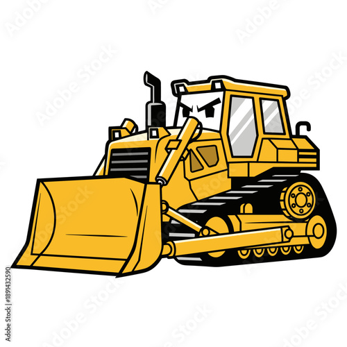 Construction Action, Bulldozer, Job Site, Illustration, Urban Environment, Side View, Heavy Machinery Concept