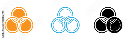 Interconnected circles in orange blue and black