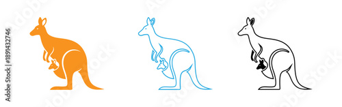 Three kangaroo silhouettes in different colors