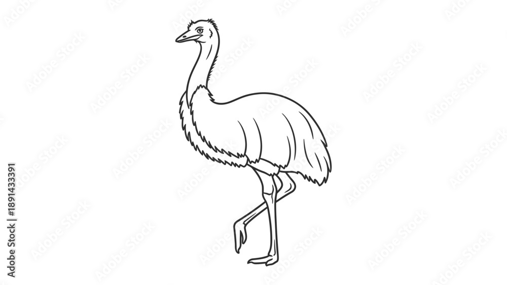 Fototapeta premium Emu illustration: A simple sketch of an emu, a tall, flightless bird native to Australia, captured with clean lines and a minimalist aesthetic.