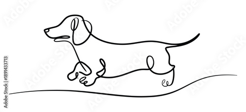 Black Line Dog Sitting Side View Minimalist Animal