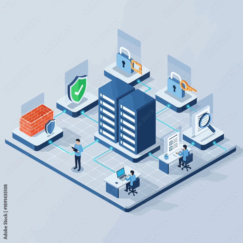 Obraz premium Cybersecurity Network Security Data Protection Server Room.