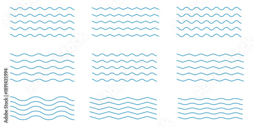Water waves. Set of wavy zigzag lines. Wave thin line background. Vector zigzag and wavy horizontal underline. Vector illustration modern eps.10