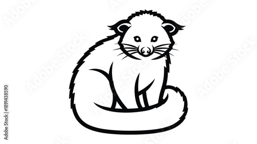 Civet Cat Silhouette: A minimalist illustration of a civet cat, capturing its distinctive form in clean black lines. Emphasizing its unique features and appealing silhouette.