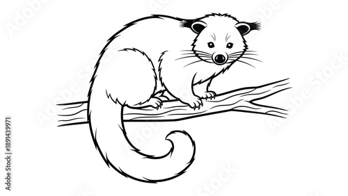 Civet on Branch: An outlined illustration of an adorable civet cat perched on a tree branch, observing, and inviting your imagination.