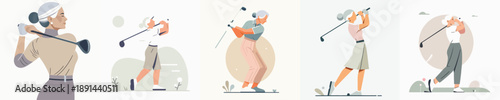 Vector Illustration of a Elderly Woman Playing Golf
