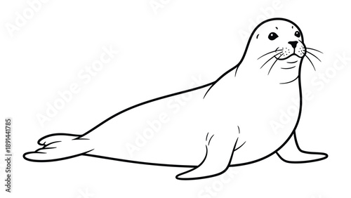 Monochromatic Seal: A sleek, one-color illustration of a seal resting peacefully, its form simple yet charming against a clean backdrop.