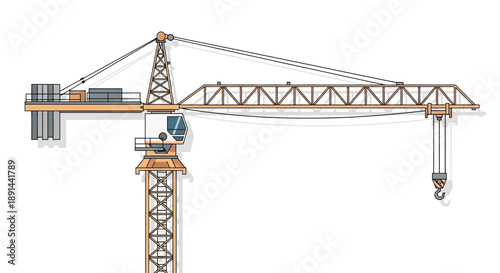 Detailed illustration of a construction crane against a white background.