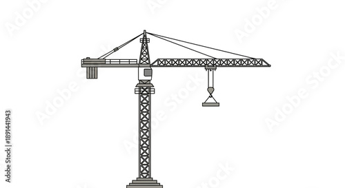 Detailed Line Art Illustration of a Construction Crane.
