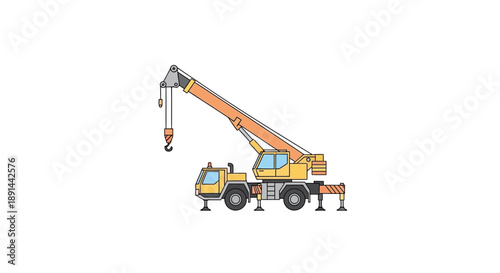 Illustration of a mobile crane with extended boom and hook.