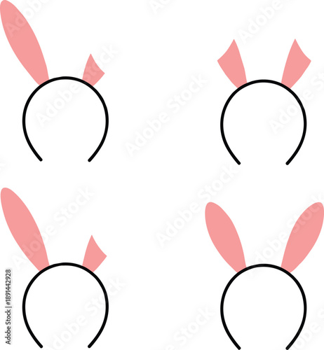 Bunny ears headband vector illustration set featuring cute rabbit costume accessories for Easter parties, photo booth props, and festive holiday designs