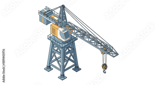 Isometric Illustration of a Tower Crane Used in Construction.