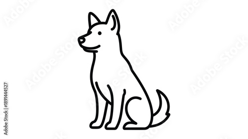 Minimalist Canine: A clean, sleek line art illustration of a poised dog in a seated position, offering a modern aesthetic.