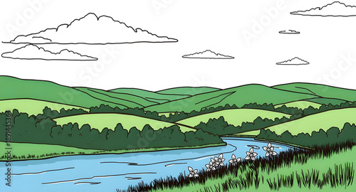 landscape, mountain, mountains, hills, peaks, ridge, valley, forest, trees, nature, outdoors, scenery, wilderness, travel, adventure, hiking, camping, exploration, natural, environment, vector, illust