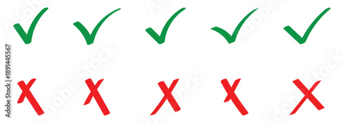 Check marks doodle set for tick and cross signs isolated on white background.