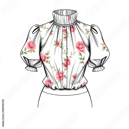 blouse, gibson style, womens fashion, ladies top, apparel, garment, clothing design, long puff sleeves, puffed sleeves, bishop sleeves, gathered cuffs, soft volume, relaxed silhouette, neckline, bodic