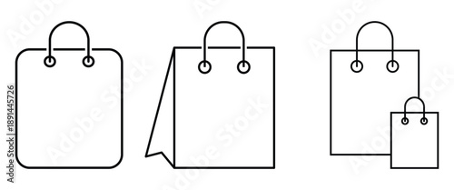 Simple black and white sopping bag icon set isolated on a white background.