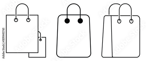 Simple black and white sopping bag icon set isolated on a white background.