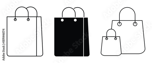 Stoke line Shopping bags icon set for  Online Shop Symbol, Package design, gift bag. Vector illustration.