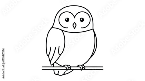 Wise Owl's Perch: A charming owl illustration perched gracefully, embodies wisdom and tranquility on a delicate branch against an uncluttered backdrop.