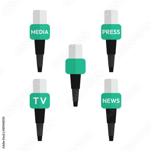 Set microphone symbol icon. News microphone simple flat design. Press, TV and media mic