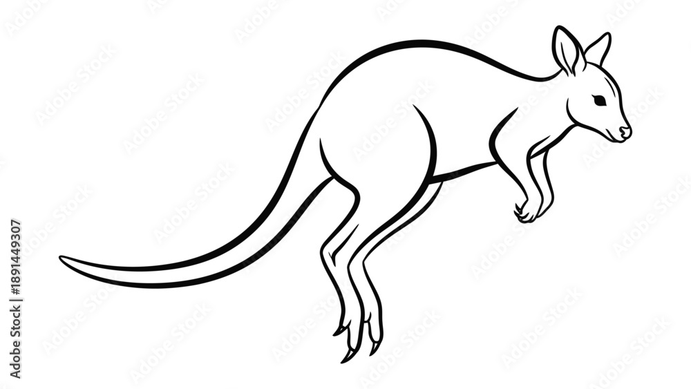 Fototapeta premium Jumping Kangaroo: An animated, simple yet elegant line art of a dynamic kangaroo, showcasing its agility and iconic hopping pose.