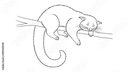 Lazy Animal on Branch: An illustration of a relaxed animal, clinging to a branch with a serene expression, a charming display of tranquility.
