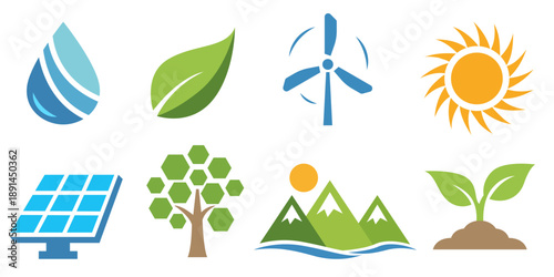 Eco and renewable energy icons vector set