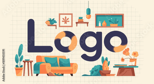 Cozy home interior with "Logo" text and decorative plants
